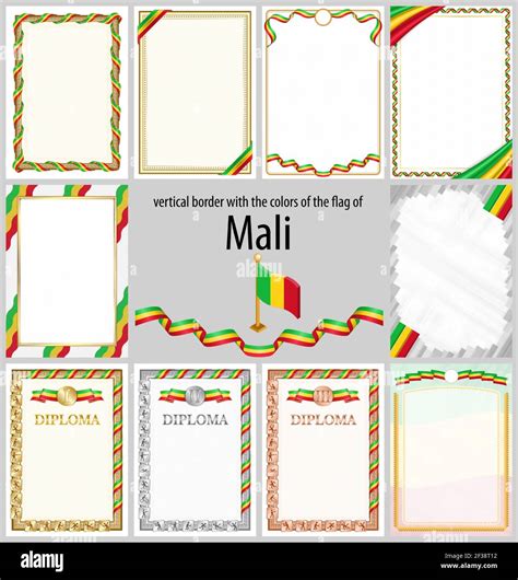 Set of vertical frames and borders in the colors of the flag of Mali, template elements for your ...