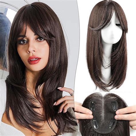 PRAVRAJYA Women Hair Toppers 16 Inch Long Wavy Brown Hairpieces Round ...
