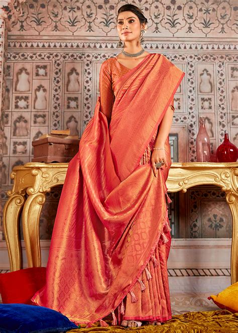 Buy Burnt Sienna Light Red South Silk Saree Online - MySilkLove