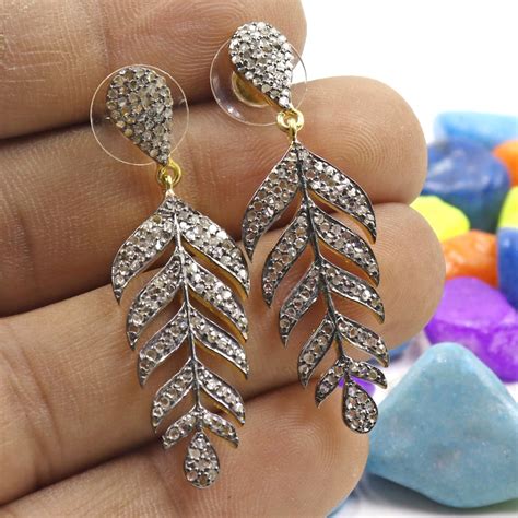 Buy Designer Leaf Earring/single-cut Diamonds/925 Sterling Silver/royal ...