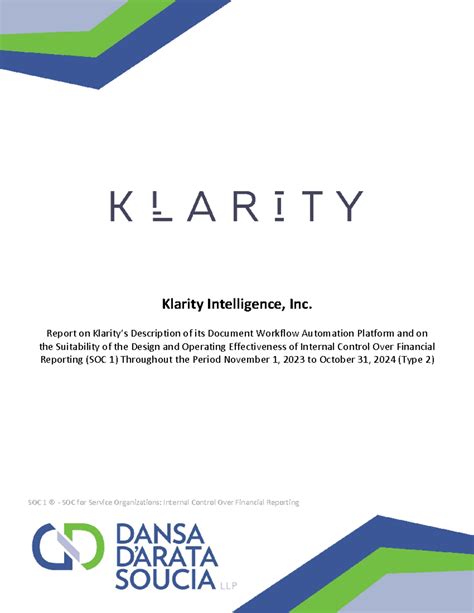 Klarity Intelligence, Inc. SOC 1 Type 2 Report on Document Workflow ...