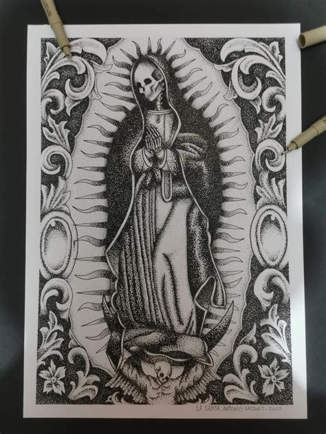 santa muerte- puntillismo con estilografo, 2020 | Cool drawings, Santa ...