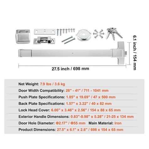VEVOR Push Bar Door Locks Carbon Steel Panic Bars for Exit Doors with ...