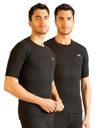 Buy Lux Cottswool Men's Pack of 2 Black Half Sleeves Round Neck Thermal ...