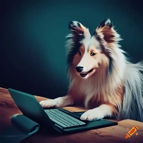 Sheltie dog playing video game on computer on Craiyon