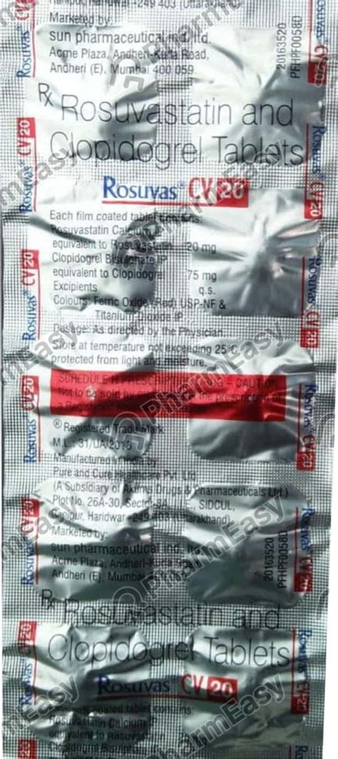Rosuvas Cv 20mg Strip Of 10 Tablets: Uses, Side Effects, Price & Dosage ...