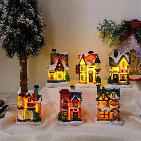 HYMIC Christmas Village Sets LED Lighted Christmas Village Houses with ...