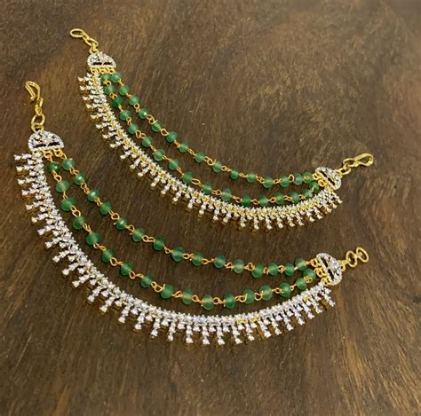 Premium Matt with ADStones Ear Chains – Nakshatra Jewels