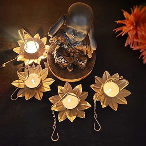Buy Sandeep Crafts Metal Lotus Hanging Tealight Candle Holder, Pack of ...