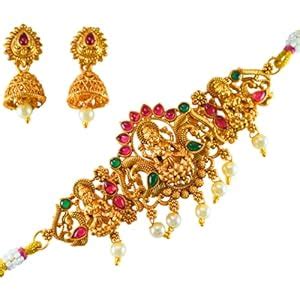 Buy Gold-Plated Lakshmi Necklace with Jhumka Earrings | Traditional ...