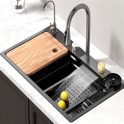 clayplus Kitchen Sink with Waterfall and Pull-down Faucet/304 Grade ...