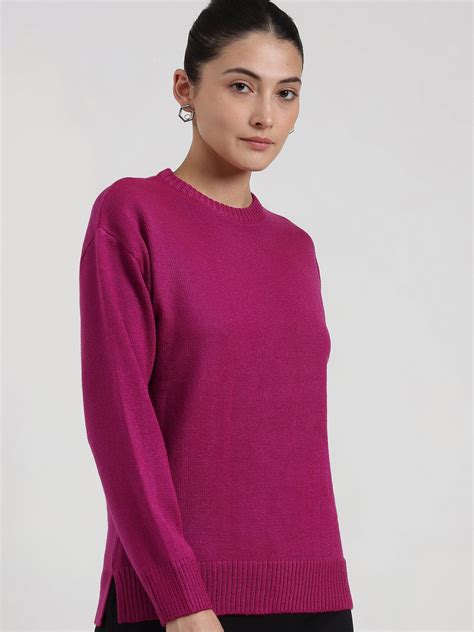 Buy Fuchsia LivSoft Round Neck Sweater Online | FableStreet