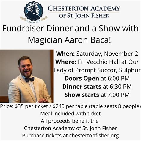 Dinner and a Show with Magician Aaron Baca, Our Lady of Prompt Succor ...