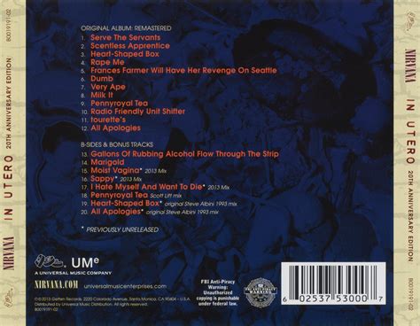 In Utero Album Back Cover