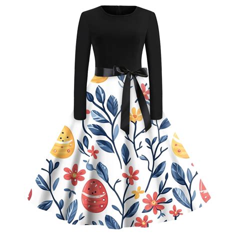 LISTHA Womens Easter Dress Bunny Graphic Long Sleeve Midi Dresses ...