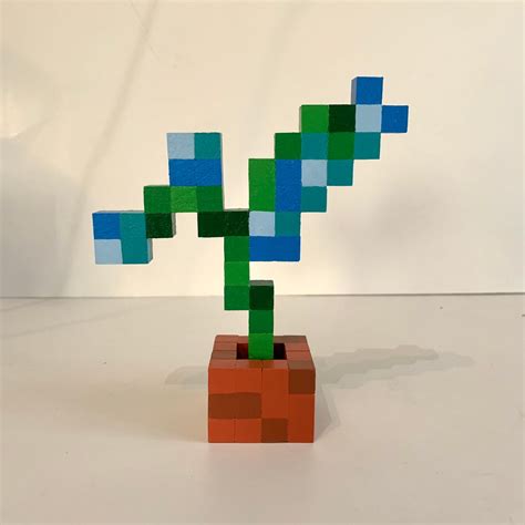 Wooden Minecraft Blue Orchid in Flower Pot - Etsy