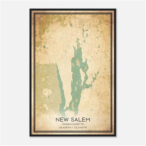 Vintage New Salem Massachusetts Map Poster, New Salem MA City Road Wall ...