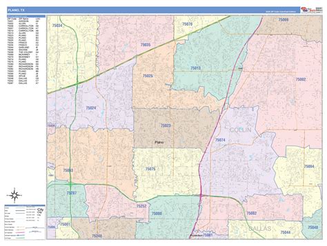 Color Cast Zip Code Style Wall Map of Plano, TX – American Map Store