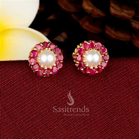 Micro Gold Plated Pearl Floral AD Stud Earrings Guaranteed – Sasitrends