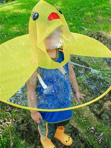 1pc Hooded Cartoon Yellow Duck/Flying Saucer Poncho Rain Jacket, Random ...
