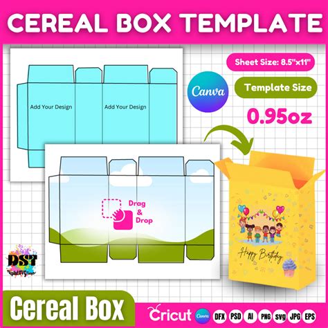 0.95 Oz Cereal Box Template, Cereal Packaging Template, Cereal Box Svg ...