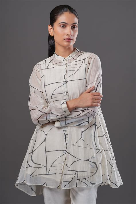 Off White Abstract Printed Oversized Shirt – Tulsi Online