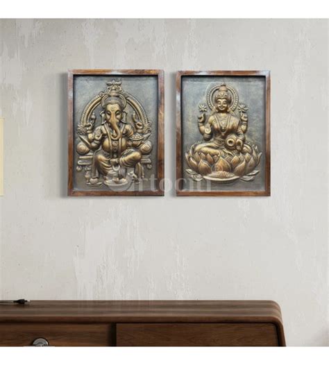 Buy Lord Ganesh & Goddess Laxmi Relief Mural Wall Art Set of 2 Online ...