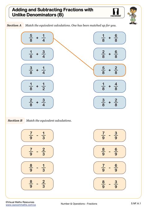 Image result for Adding and Subtracting Unlike Fractions Worksheet