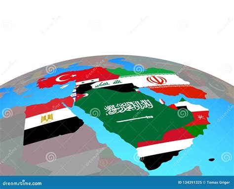 Map of Middle East with Flags on Globe Stock Illustration - Illustration of east, country: 134391325