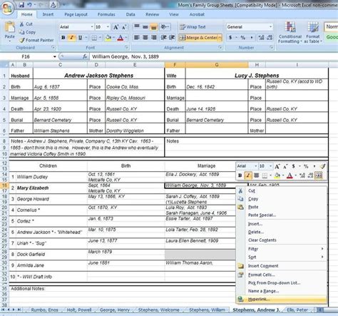 Image result for Using Excel as a Database for Genealoy