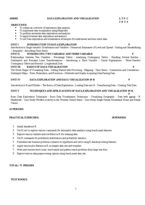 AD8502 DEV QB - AD8502 DATA EXPLORATION AND VISUALIZATION L T P C 3 0 2 ...