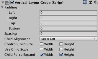 Unity 3D Vertical Layout Group 的图像结果