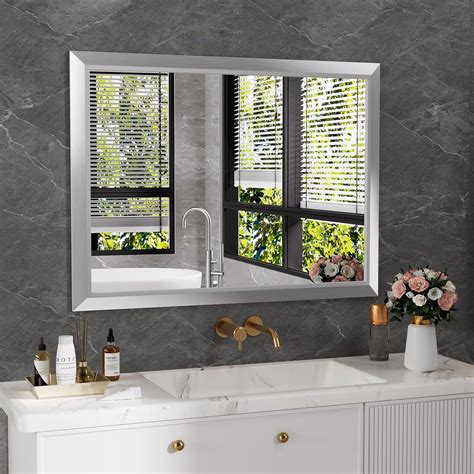 Amazon.com: Amorho 40x30 Inch Bathroom Mirror Silver, Thick Metal ...
