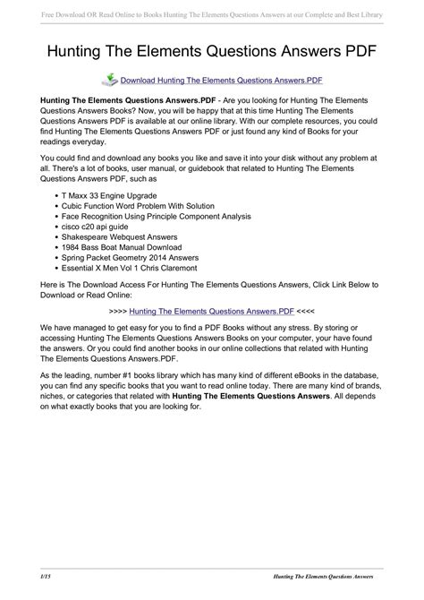 Hunting The Elements Questions Answers Pdf Pages 1 15 — db-excel.com