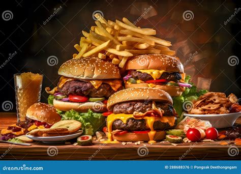 Useless Junk Food Piled Up on the Table. Created Using Generative AI Stock Photo - Image of ...