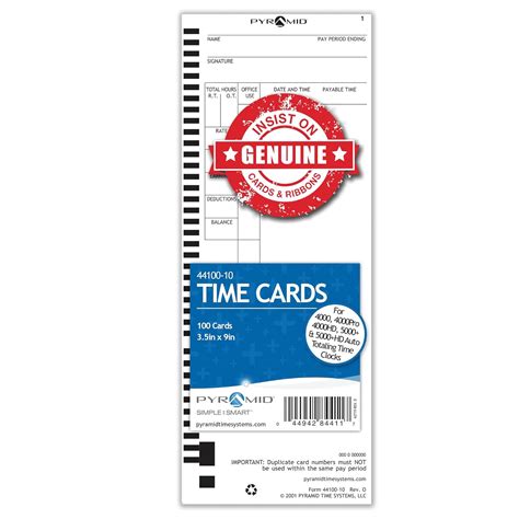 Pyramid Time Systems Cards and Time Clock Accessories (PTI4410010 ...