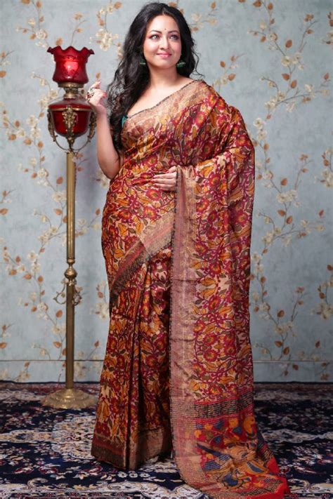 Buy Pure Gachi Zari Tussar Kalamkari Saree in Red | Prativa