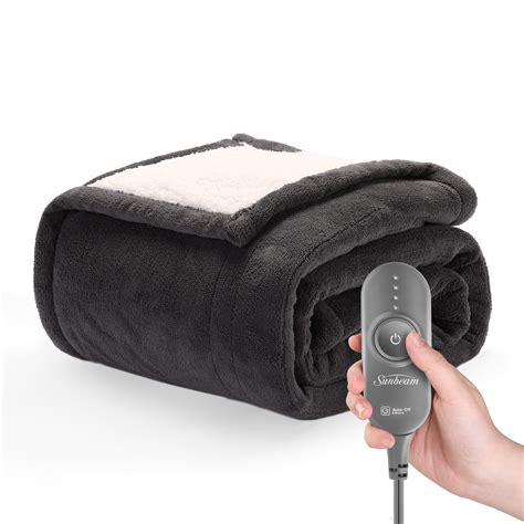 Sunbeam Microplush Sherpa Electric Heated Throw Blanket, Slate Gray ...
