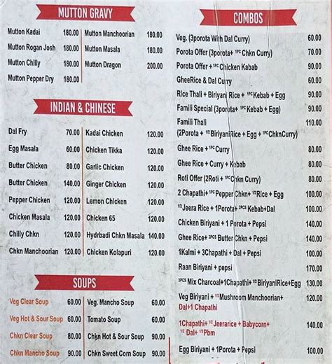 Menu at Families Food Court, Bengaluru, 36/6