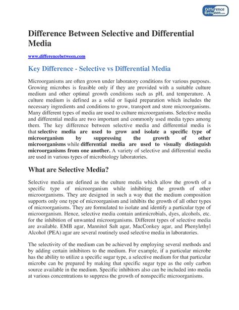 Difference Between Selective and Differential Media - Difference ...