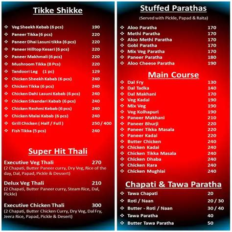 Menu at Paratha Pind Da, Pune