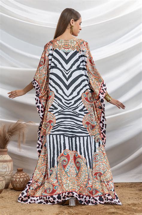 Striped Spirit Soft Satin Women Kaftan with Rhinestones – Label Aarna