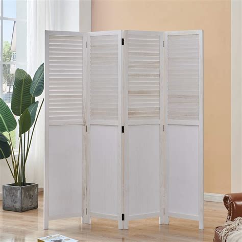 Buy Mxfurhawa 4 Panel Solid Wooden Room Divider Screen Freestanding ...