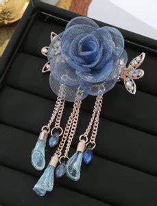 Beauty Flow 1pc Blue Flower Barrette With Tassel Metal Back HAIR CLIP ...