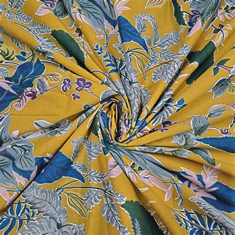 Mustard Color Cotton Cambric Discharge Printed Fabric