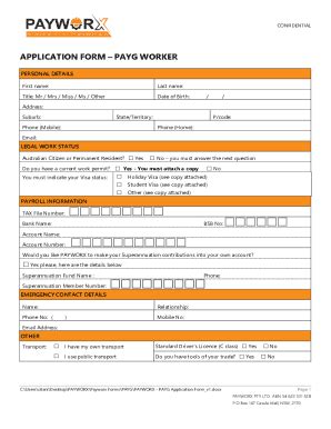 Fillable Online APPLICATION FORM PAYG WORKER Fax Email Print - pdfFiller