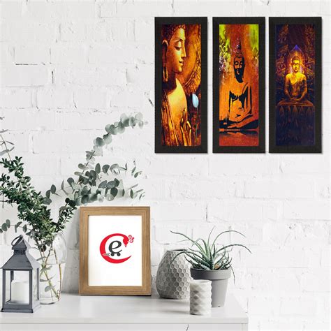 Set Of 3 Lord Buddha Satin Matt Texture UV Art Painting - eCraftIndia ...
