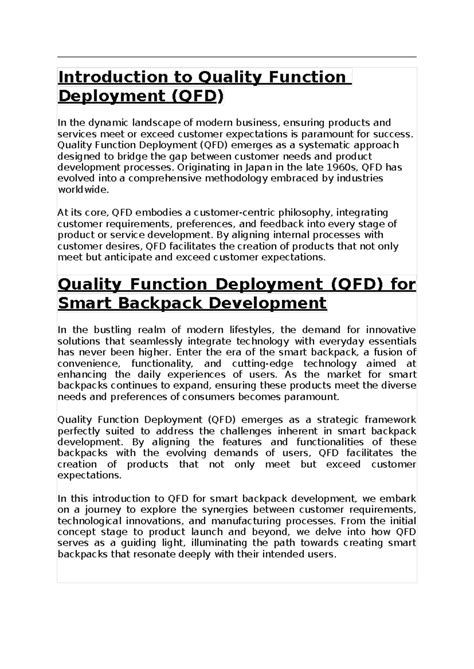 POM project of smart back pack - Introduction to Quality Function ...