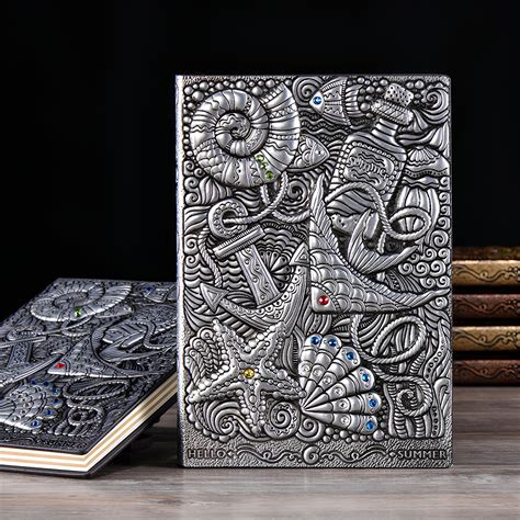 3D EMBOSSED LEATHER COVERED TRAVELLERS JOURNAL - UNDERWATER SILVER - A