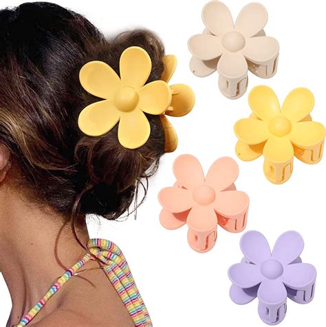 Flower Cute Hair Claw Clips - 4Pcs Flower Hair Clip Nonslip Strong Hold ...